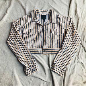 Navy and Yellow Stripe White Jean Jacket